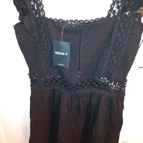 Fairy-like 🌟dainty garden tea party black ruffle lace applique tunic dress - Picture 3 of 6